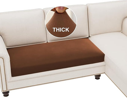 H.VERSAILTEX Fleece Couch Cushion Covers Stretch Loveseat Covers for 2 Cushion Couch Loveseat Covers Comfortable and Durable Fabric (2 Seater Cushion Cover, Caramel)