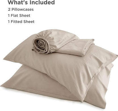 Bedsure Queen Sheet Set, Rayon Derived from Bamboo, Cooling Sheets, Breathable & Soft, Deep Pocket Up to 16 Inches, Hotel Luxury Silky Bedding for Hot Sleepers, Simply Taupe