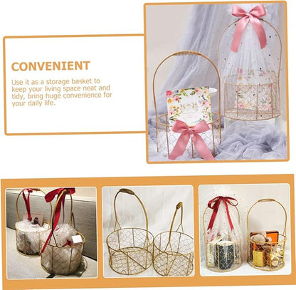Round Decorative Wire Basket with Handle Versatile Storage for Home Organization Weddings and Events Chic Design for Fruits Crafts and More