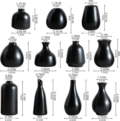 Tanvecle Black Ceramic Bud Vase Set of 11, Small Vases for Pampas Grass, Flowers, Mini Vases for Modern Home Decor, Minimalist Decor, for Living Room, Dining Table & Shelves