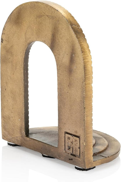 CRAFTSMAN ROAD Cast Iron Brick Arch Bookends Set, Antique Brass Book Ends, 2 Decorative Book Holders for Shelves or Bookcase, Stylish Brass, Non-Skid Anti-Slip Heavy Duty, Home Décor Gift