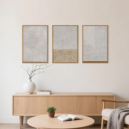 Aryroi Large Neutral Spiral Circles Framed Canvas Wall Art,Boho Beige Geometric Wall Decor,Modern Abstract Arch Artwork,Mid Century Minimalist Art Print for Living Room,Bedroom,Office- 24"x36"x3