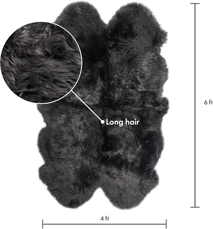 Real Sheepskin Rug 4x6 ft | Sheepskin Rugs for Living Room and Sofa | Bedside Rugs for Bedrooms | Large Fluffy Rug is Breathable & Heat-regulating in Color Dark Grey