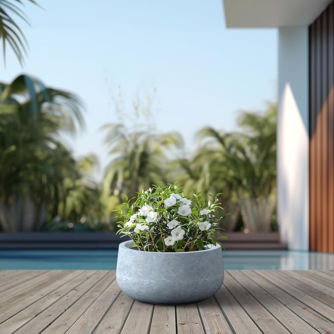 Kante 19.6" Dia Round Concrete Planter, Cement Plant Pots with Drainage Hole and Rubber Plug for Outdoor Indoor Garden Home, Modern Curvaceous Design, Gray