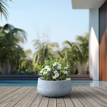 Kante 19.6" Dia Round Concrete Planter, Cement Plant Pots with Drainage Hole and Rubber Plug for Outdoor Indoor Garden Home, Modern Curvaceous Design, Gray