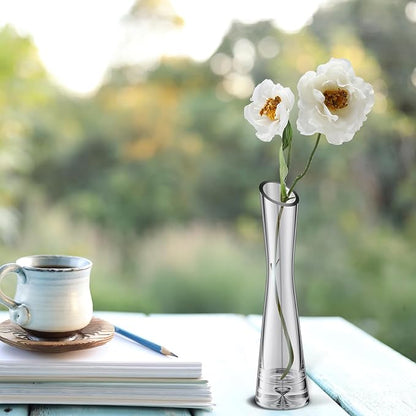 Lallisa 6 Pcs Glass Bud Vases for Centerpieces Maria Modern Clear Small Skinny Decorative Single Flower Bud Vase for Wedding Party Event Home Office Decoration(7.87 Inch,Grey)