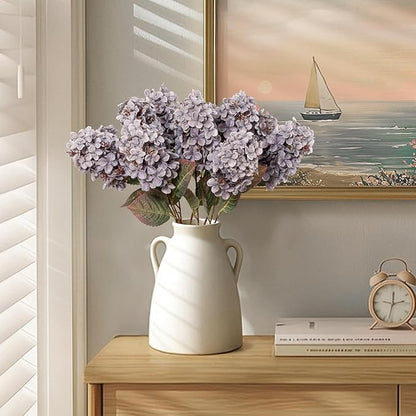 Fake Flowers Hydrangea Silk Flowers with Stems, Fake Grayish Hydrangea Artificial Flowers Winter Flowers Artificial for Decoration Vase Decor 24"（Grayish Purple ） 8PCS Wthout Vase