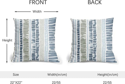 Blue Green Pillow Covers 22x22 Set of 2 Boho Striped Dots Print Pattern Decorative Outdoor Zipper Pillowcases Rustic Decoration Farmhouse Linen Throw Cushion Cover Decor for Home Couch Sofa Bed