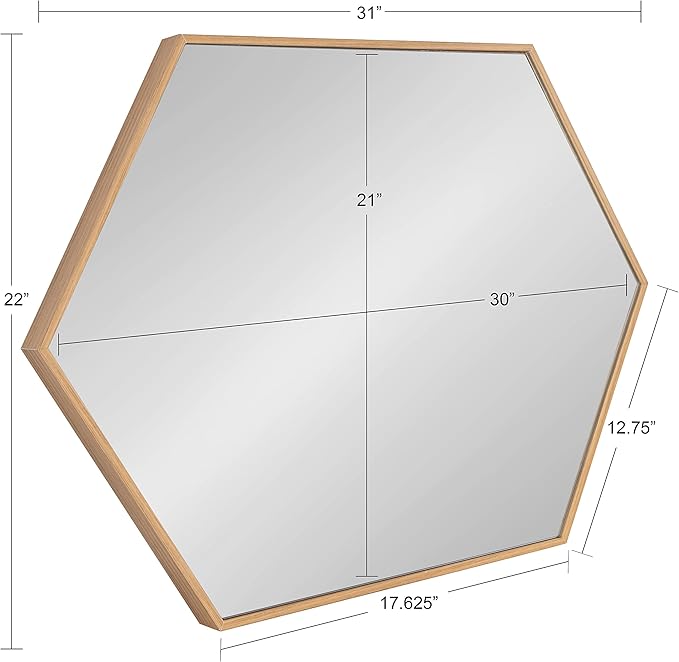 Kate and Laurel Rhodes Modern Hexagon Wall Mirror, 22 x 31, Natural Teak, Chic Geometric Mirror for Wall