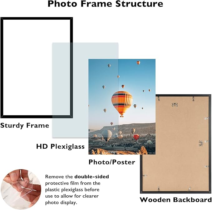 16x24 Picture Frame Set of 2 Black for Poster Photo Picture and 40x60 cm Canvas, Horizontal and Vertical Formats for Wall Hanging, 16 x 24 Wall Gallery Poster Photo Frame,2 Pack, Black