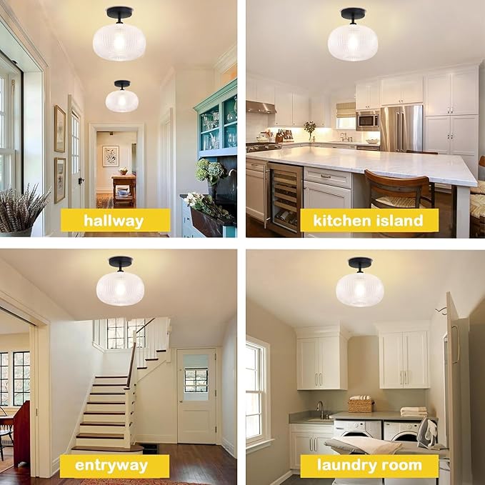 Black Semi Flush Mount Ceiling Light,Globe Glass Ceiling Lights,Bedroom Light Fixture,Entryway Light Fixture,Industrial Light Fixtures,Modern Lighting for Entryway,Foyer,Kitchen
