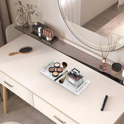 Guest Towel Holder Tray for Bathroom,Marble Slab with Handles - Napkin Holder for Kitchen - Bathroom Tray(Silver,Small)