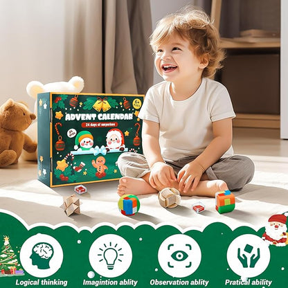 Advent Calendar 2025 Adults Kids - Wooden Puzzle Advent Calendar - Brain Teaser Puzzles 24 Days Christmas Countdown Calendar Toys for Teens Boys Girls Adults Challenge Mind,IQ,Logic Test Grame