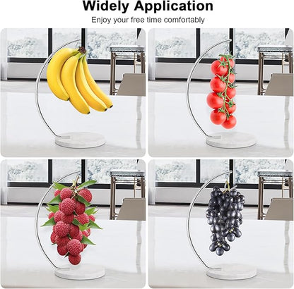 Livabber Banana Holder with Marble Base, Metal Banana Hanger Modern Tree Stand with Hook, Stylish Banana Keeper Fresh Fruit Storage Organizer Freestanding for Kitchen Countertop (Chrome, Single Hook)