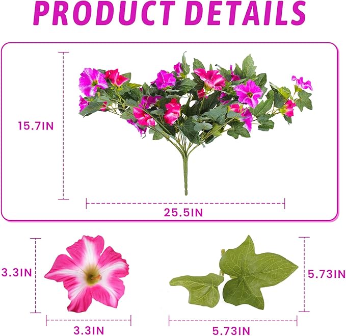 Artificial Fake Flowers for Outdoor Plants Decoration,2 Pcs Faux Petunias Flowers Plants UV Resistant Silk for Porch Yard Garden Home Indoor Decor(Purple Red)