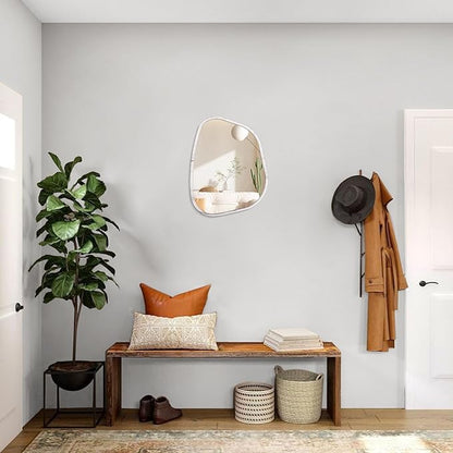 Irregular Wall Mirror Modern Oval Asymmetrical Wooden Framed Unique Hanging Mirror Artistic Wavy Mirror Decor Bathroom Vanity Bedroom Living Room Entryway Hallway Small 14"x10"