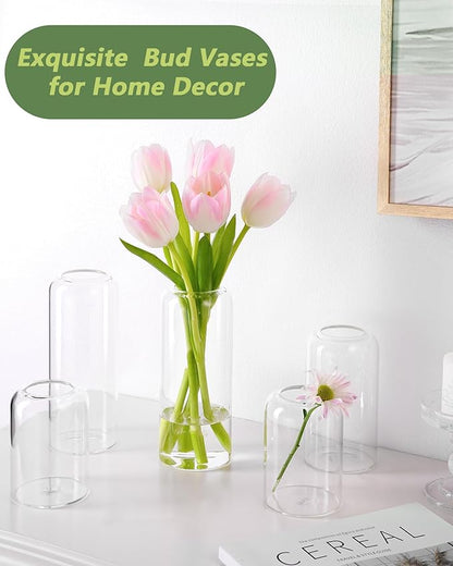 ZENS Bud Vases in Bulk Set of 16, Modern Small Glass Vases for Flower Clear Bud Vases for Wedding Centerpiece, Modern Blown Small Vase for Flowers, Wedding Party Events Decorative Home Decor