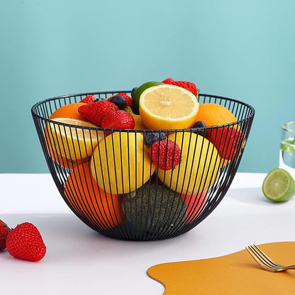HOMQUEN Fruit Basket, Fruit Bowl, Metal Wire Fruit Basket for kitchen, Fruit Bowl for Kitchen Counter, Basket for Fruits, Vegetables, Breads, Snacks, Kitchen Gadgets (Round Tall, Black)