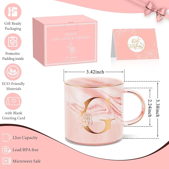 Valentines Day Gifts for Her, Anniversary Birthday Galentines Gifts for Women Mom Grandma Friend Sister Wife Teacher Coworker, Personalized Initial Customized Gift Monogrammed A-Z Coffee Mug 12 OZ(G)