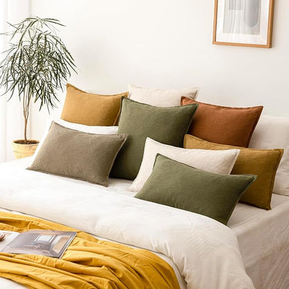 Foindtower Pack of 2, Decorative Linen Soild Throw Pillow Covers Soft Accent Cushion Case Boho Farmhouse Neutral Pillowcase for Couch Sofa Bedroom Living Room Home Decor 16 x 16 Inch Natural Beige