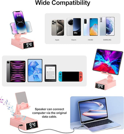 Gifts for Women Girls, Phone Stand with Bluetooth Speaker 360° Rotable Angle Adjustable Cell Phone Holder for Desk with HD Subwoofer Sound Fits All Phones,Tablets (Pink)