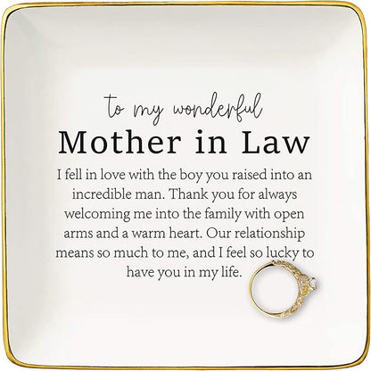 Mother of the Groom Gifts from Bride,Bridal Shower Gifts,Wedding Thank You Presents for New Mom from New Daughter-Ceramic Jewelry Tray Trinket Holder Ring Dish,to My Wonderful Mother in Law