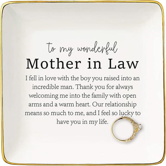 Mother of the Groom Gifts from Bride,Bridal Shower Gifts,Wedding Thank You Presents for New Mom from New Daughter-Ceramic Jewelry Tray Trinket Holder Ring Dish,to My Wonderful Mother in Law