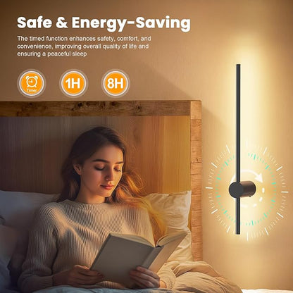 NIORSUN 24 Inch Battery Operated Wall Sconce Set of 2,Black Minimalist Rechargeable LED Wall Lights with Remote, 10 Colors Dimmable Wireless Wall Lamp for Living Room Bedroom Hallway