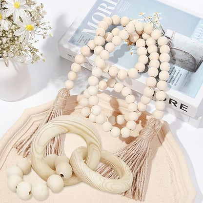 2 pcs Decorative Wood Knot Link Chain and Bead Decor, Natural Wooden Knot Decor for Coffee Table Farmhouse Decortive for Home Boho Modern Shelf Decortion(Natural)
