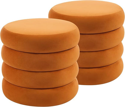 Flouki 20.1" Storage Ottoman Round, Vanity Stools for Bedroom, Entryway Ottoman for Console Table, Ottoman Stool for Girls Women, Foot Stool for Living Room, Set of 2, Velvet Orange