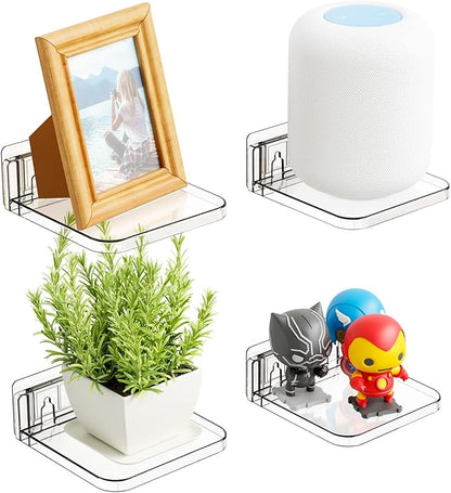 Yieach 5 Inch Mini Shelf for Wall,4 Pack No Drilling Small Adhesive Shelf,Plant Shelves Indoor,Small Acrylic Floating Shelves for Wall and Display Ledges Picture,Funko,Anime Figure,Figurine,Clear