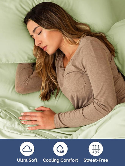 Extra Deep Twin Sheet Set - 4 Piece Breathable & Cooling Sheets - Hotel Luxury Bed Sheets Set - Easy & Secure Fit - Soft, Wrinkle Free & Comfy Sheets Set - Light Sage Sheet Set with Extra Deep Pockets