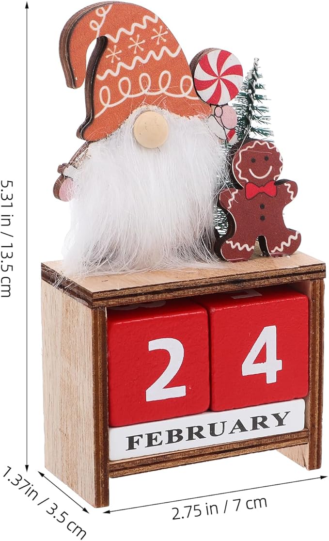 Wooden Christmas Countdown Advent Calendar: Santa Block Calendar with Wood Date - Cute Date Display Blocks Desk Accessory for Home Table Room(Gingerbread Man)