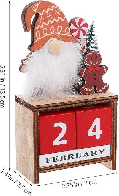 Wooden Christmas Countdown Advent Calendar: Santa Block Calendar with Wood Date - Cute Date Display Blocks Desk Accessory for Home Table Room(Gingerbread Man)