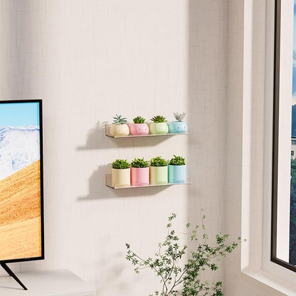 6 Pcak Clear Acrylic Shelves for Bedroom,Room,15 Inch Bathroom Wall Shelf & Organizer,Invisible Floating Shelves & Wall Storage for Collectibles Perfume Shelf,Record,Funko Pop,Lego Display,Bookshelf