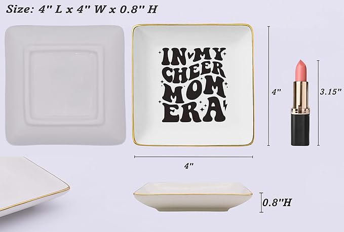 NZY Mother’s Day Birthday Christmas Gifts for Mom-Cheerleading Mother Present,Cheer Squad Mama Gift,Mum Life,Stage Mum Present,Ceramic Jewelry Tray Trinket Holder Ring Dish,In My Cheer Mom Era