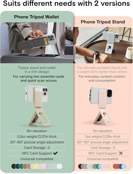 MOFT Phone Tripod Wallet for iPhone, Mulit-Angles, Lightweight & Portable Phone Stand, MOVAS Vegan Leather Magnetic Wallet, Strong Magnets, NFC Card Holder,Travel Essential, Blush (with Card Slot)