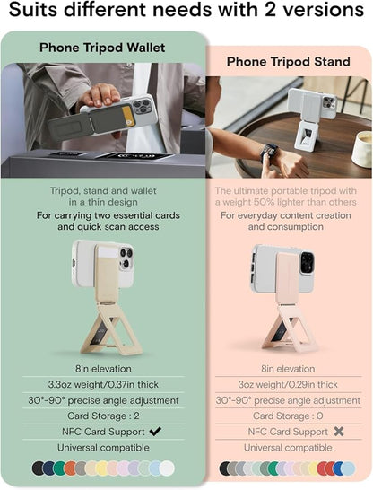 MOFT Phone Tripod Wallet for iPhone, Mulit-Angles, Lightweight Phone Stand, MOVAS Vegan Leather Magnetic Wallet, Strong Magnets, NFC Card Holder,Travel Essential, Peppemint (with Card Slot)