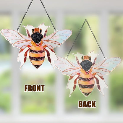 Bee Window Hangings Decor - Acrylic Sun Catcher Ornaments with Hook & Chain,Art SunCatcher Pendant for Gifts Indoor Outdoor Home Wall Living Room Spring Summer Decoration (Single Bee)