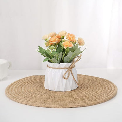 Round Woven Placemats, Set of 4 Natural Jute Rope Plate Chargers, 13'' Boho Tablemats Straw Braided Placemats, Non-Slip Heat Resistant Hand Woven Chargers Plate for Dining Table