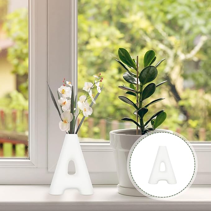 Ceramic Letter a Vase Small Matte White Porcelain Decorative Flower Vase Home Table Decor Retro Style Desktop Accent for Living Room Office