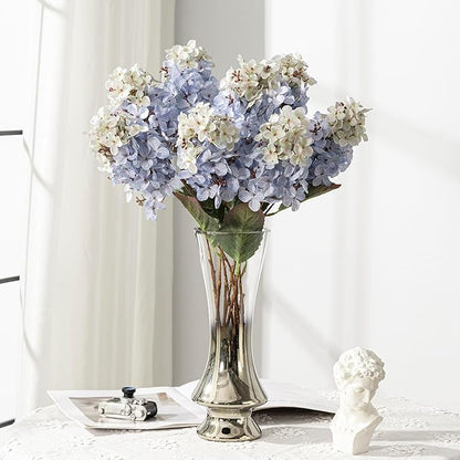 Hydrangea Artificial Flowers,Fall Hydrangeas Artificial Flowers,Blue Fake Fall Dried Hydrangea Flowers Decoration,Faux Silk Flower with Stems Winter Decor(Blue 24" 8pcs) Without Vase