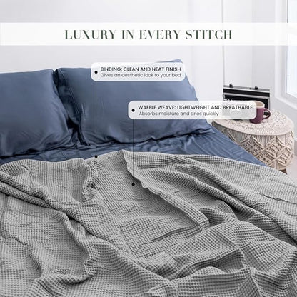 Salt Earth GOTS Certified 100% Organic Cotton Throw Blanket,108"X90" Waffle Blankets & Throws for Bed, Throw Blanket for Couch,Modern and Cozy Blanket,All Seasons, Comfy Soft Blanket (Scottish Grey)