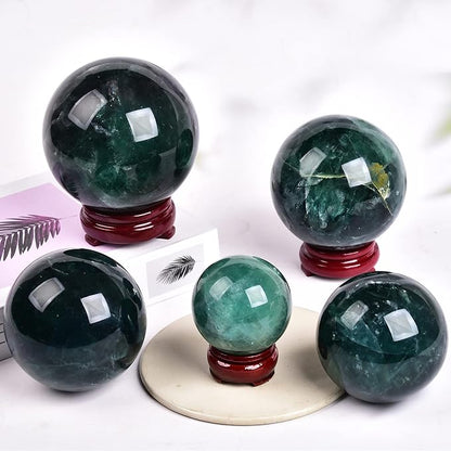 JIC Gem Large Healing Crystal Ball - Green Fluorite Sphere with Stand - Home Decoration (110-120mm)