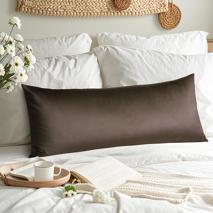 Artscope Luxury Velvet Lumbar Pillow Cover Super Soft Decorative Rectangle Pillowcases Soft Solid Cushion Cases for Couch Sofa Bedroom Car Decor 14x36 Inch Chocolate Brown