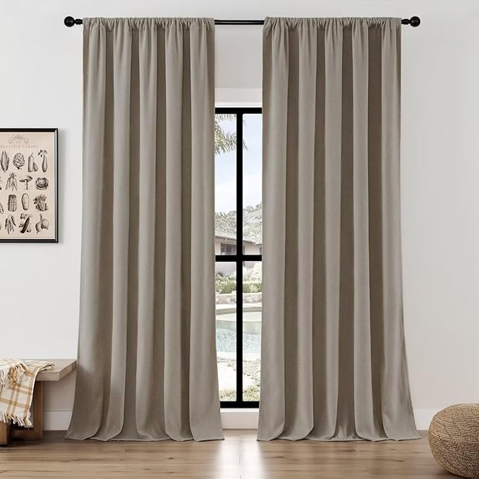 Joydeco Faux Linen Curtains 108 Inch Length 2 Panels Set, Light Filtering Curtains for Bedroom, Living Room Drapes with Rod Pockets (52x108 inch, Thick Linen)