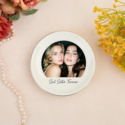 Chillever Personalized Besties Photo Ring Dish, Custom Jewelry Dish Gift for Besties, Soul Sister Trinket Gift for Long Distance Friendship Women BFF Christmas Birthday Wedding Gifts DS3