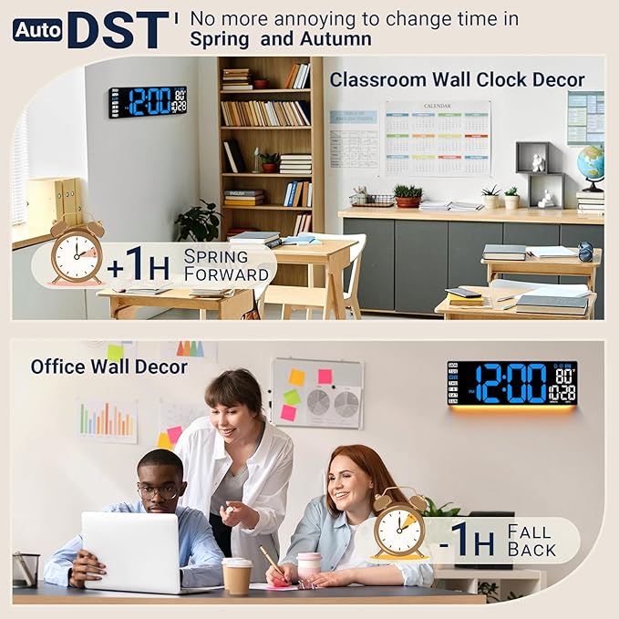 16.5" Large Digital Wall Clock: Wall Mount Decor Clock Large Display for Classroom Dorm Office Game Living Room, House Warming Gifts New Home, Christmas Birthday Gift for Mom Dad Seniors Teen Blue
