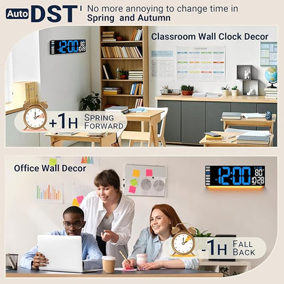16.5" Large Digital Wall Clock: Wall Mount Decor Clock Large Display for Classroom Dorm Office Game Living Room, House Warming Gifts New Home, Christmas Birthday Gift for Mom Dad Seniors Teen Blue
