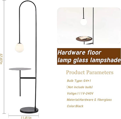 Arched Floor Lamp Modern Nordic Style with Glass Shade and Shelves Geometric Ball LED Lighting for Living Room Bedroom
